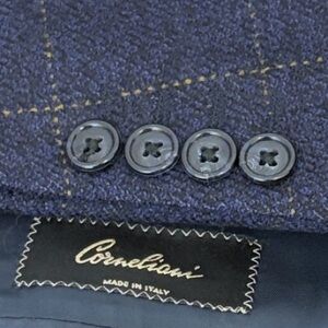 Corneliani Sport Coat Mens EU 50R US 40R Navy Blue Tan Windowpane Wool Blazer